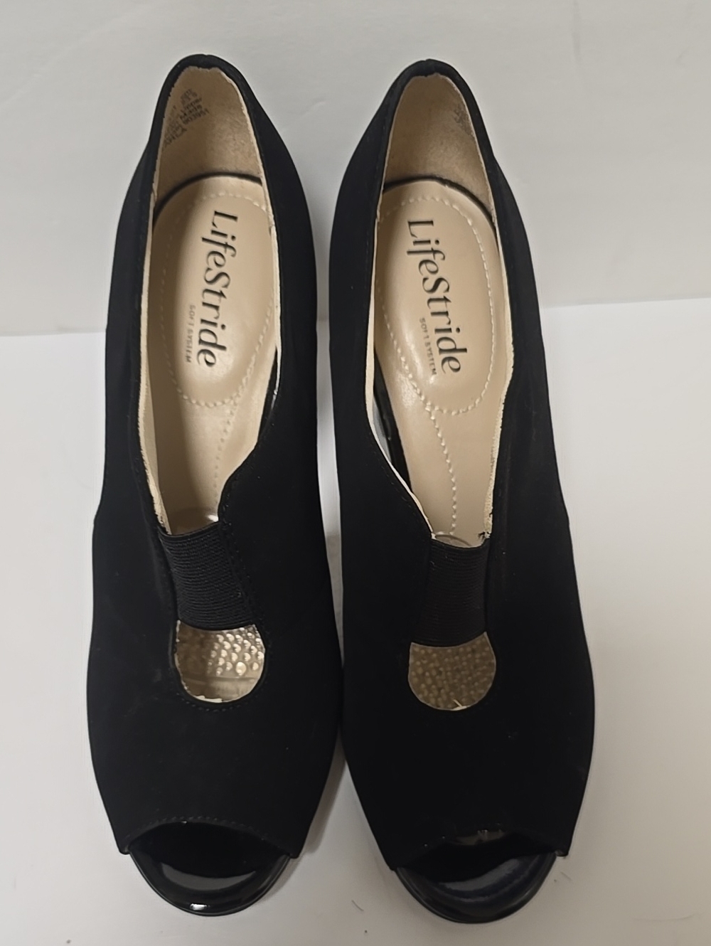 Life Stride Black Peep-Toe Comfort Heels - Carla
